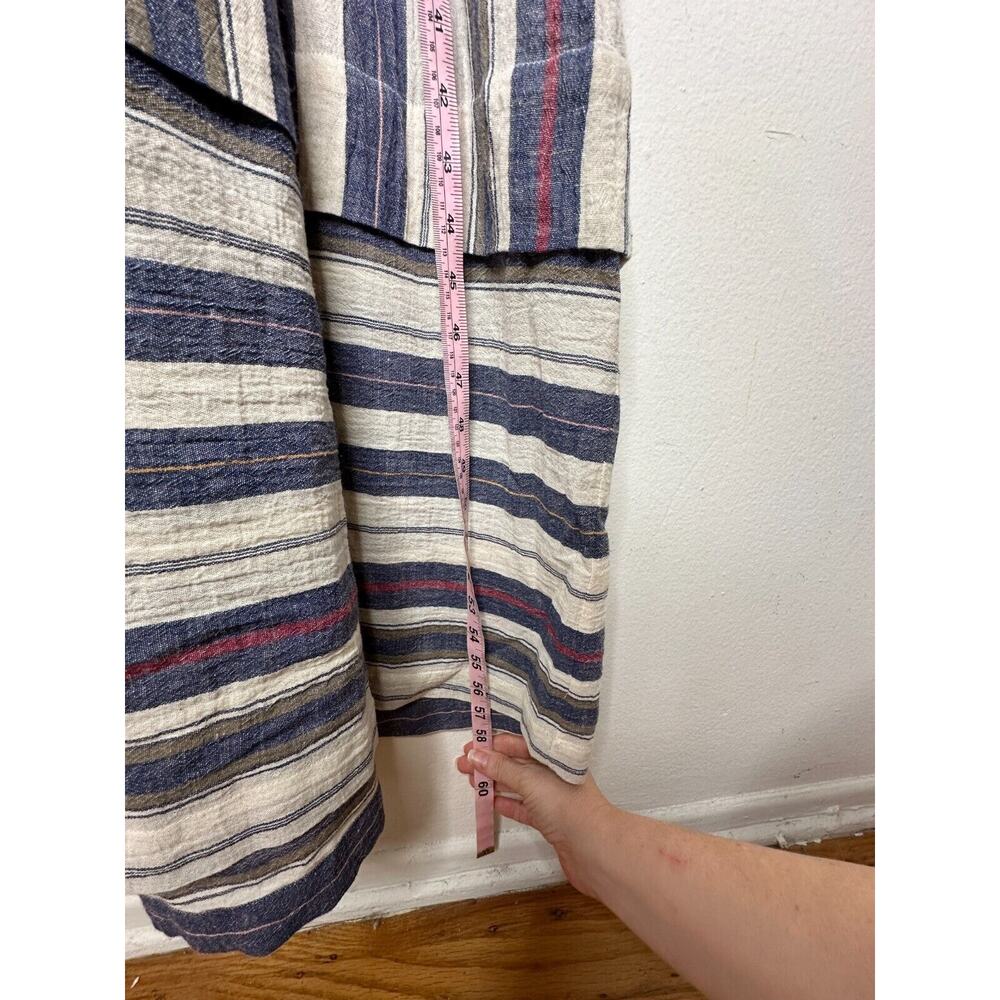 Three Graces London Ferrer Tan Blue Red Stripe Short Cuff Sleeve V-Neck Dress 10 - Picture 15 of 16